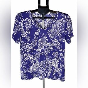 Jaclyn Smith Paisley Short Sleeve Tee - Purple and White Medium